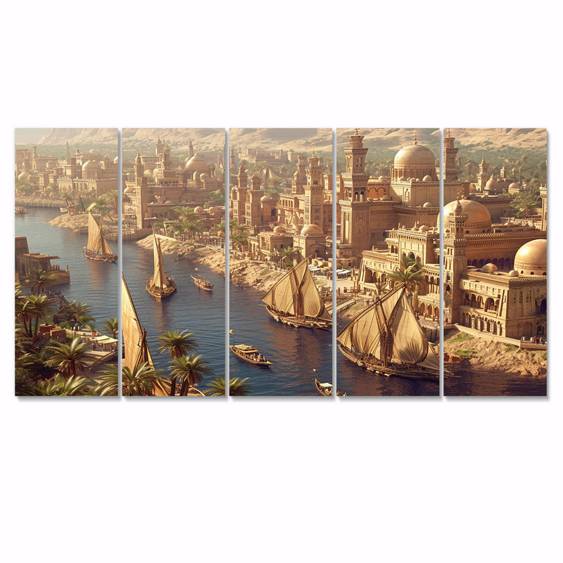 Voile sur le Nil en Égypte antique - Égypte, art mural 5 pièces, H 32 po x l 80 po