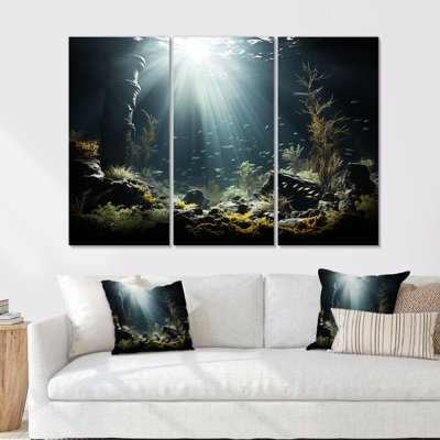 Deep Light On Coral Hidden Treasures IV - Coastal Coral Under Water Wall Art Living Room Set