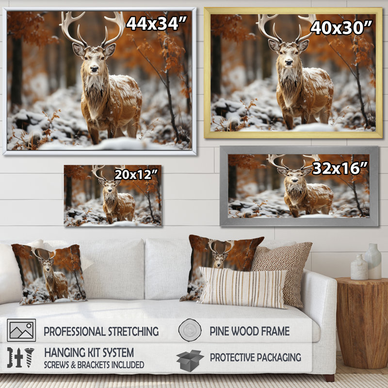 Deer Graceful Deer sur toile, H 12 po x l 20 po x P 1 po, Cadre flottant doré