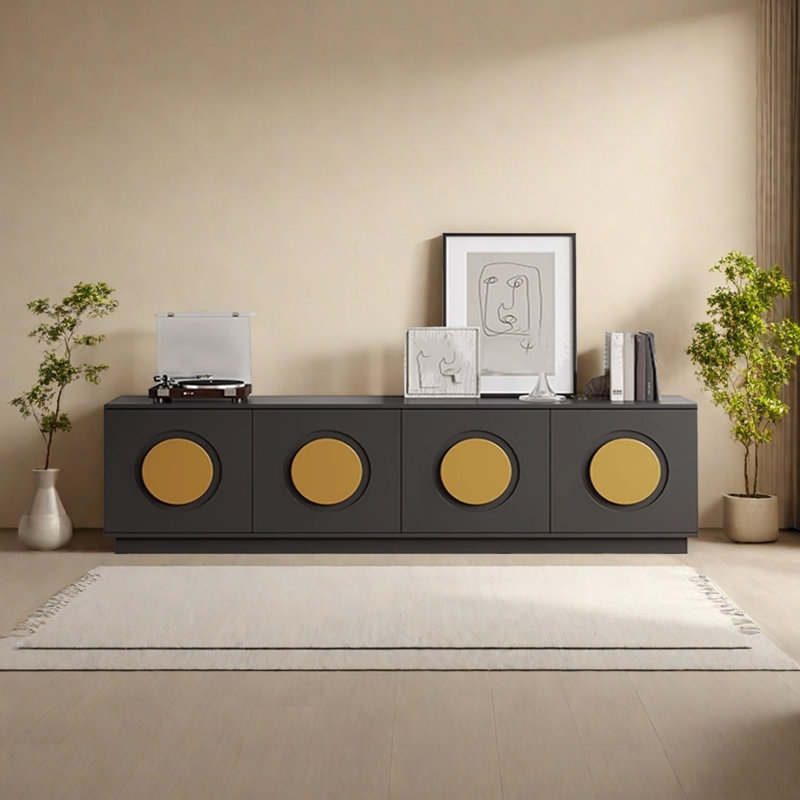 Meuble télé en bois avec armoires et tiroirs, H 15,75 po x L 78,74 po x l 15,75 po, Noir / Jaune