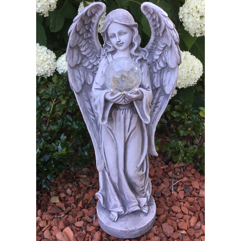 Statue ange en résine Reggie avec verre solaire