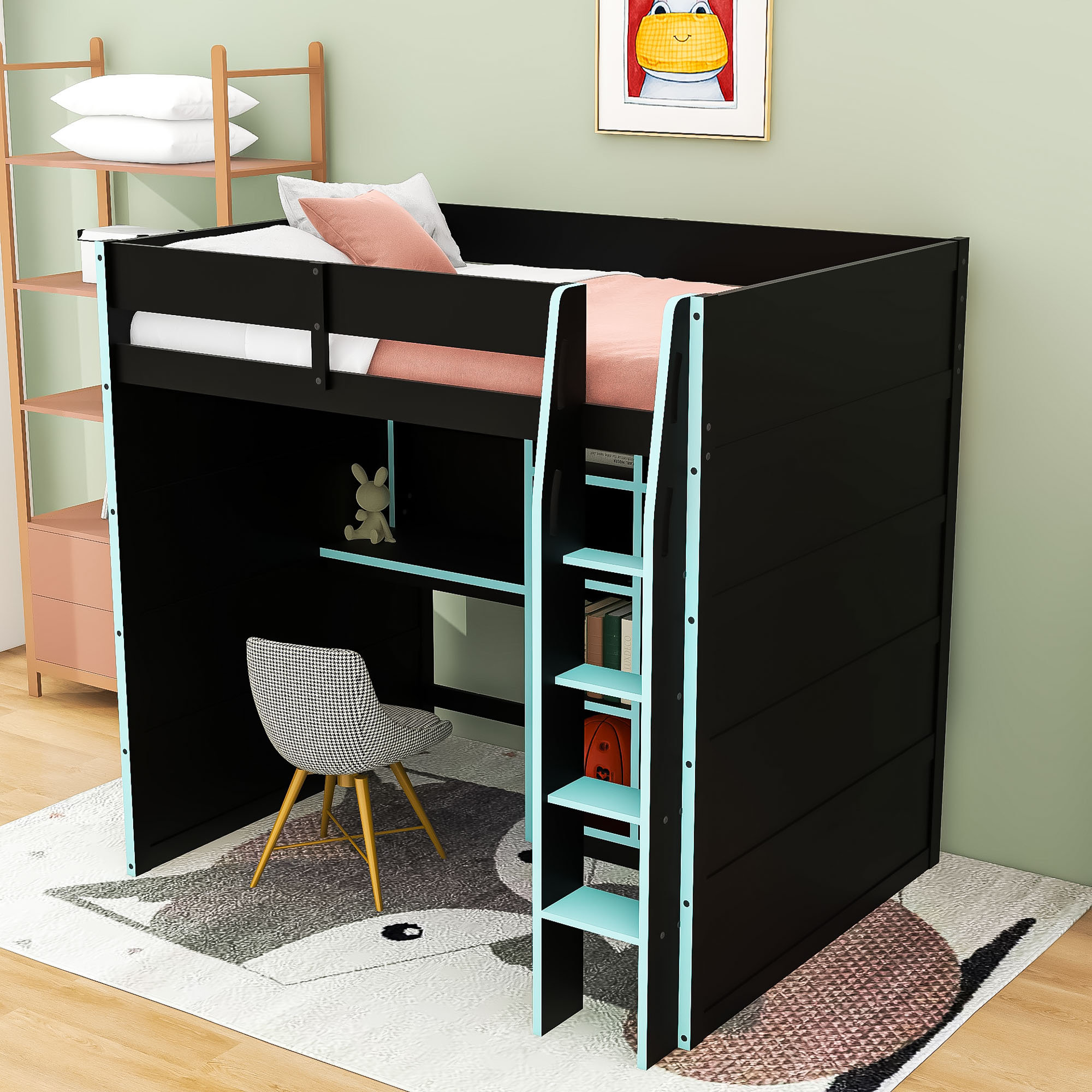 Harriet Bee Loft Bed With Desk, Wardrobe And RGB Lights - Wayfair Canada