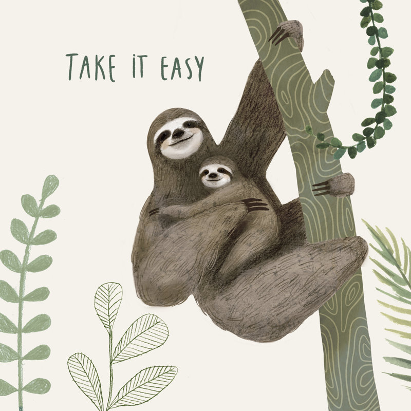 «Sloth Sayings IV», peinture sur toile, H 12 po x l 12 po, Toile tendue