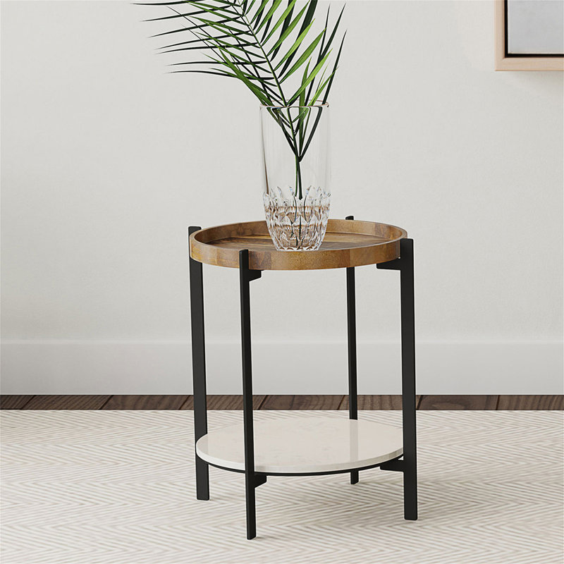 Table de bout ronde noire et naturelle Cowper (table incluse seulement)