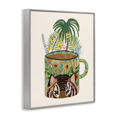 Tasse tropicale avec giclée encadrée par un tigre, design par Mia Charro