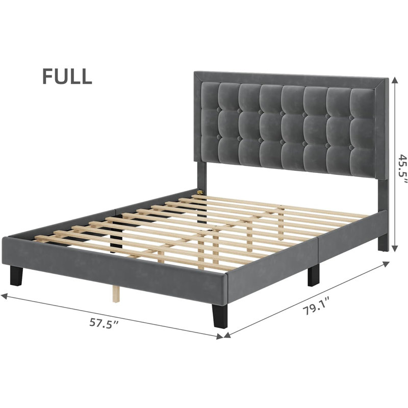 Lit plateforme tapissier Nourdane, Double, gris