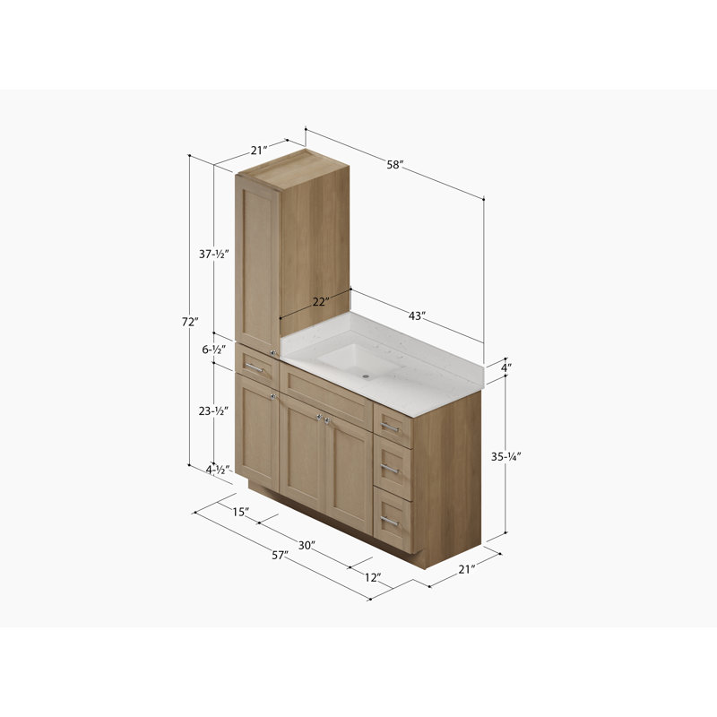 Ensemble de meuble-lavabo simple 57 po Disar, Chêne naturel