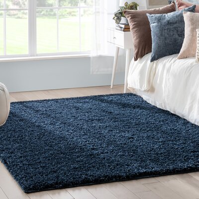 Well Woven Emerson Modern Solid Dark Blue Textured Shag Rug -  ELL-14-4