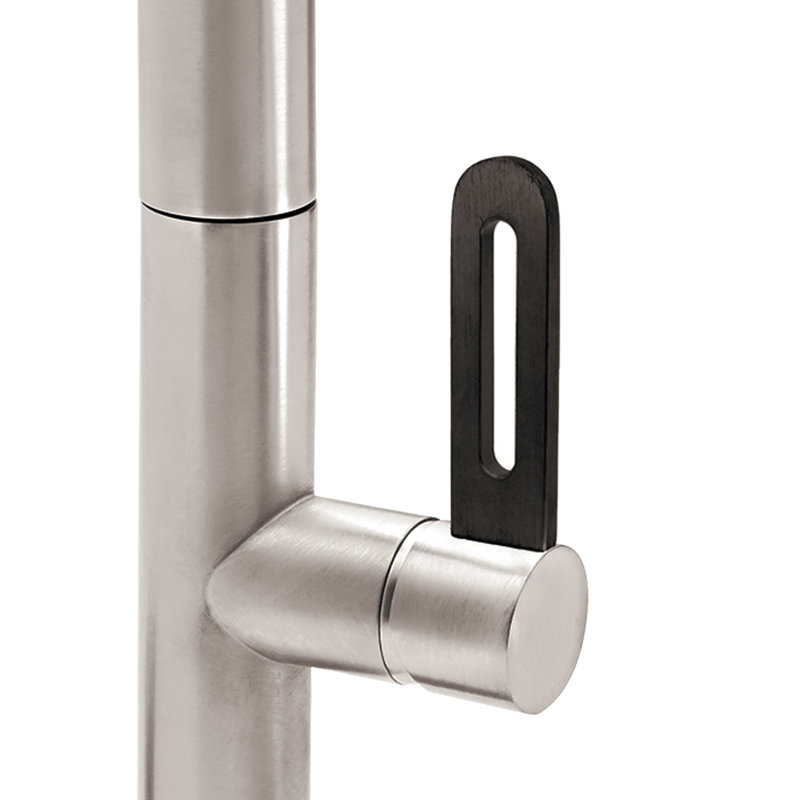 Pull-Down Kitchen Faucet With Button Sprayer - Quad Spout, Satin Nickel, Black Short Stick