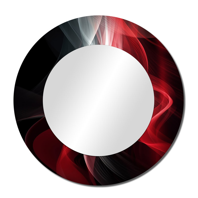 «Sosthina Red Black Contemplative Abstraction VI - Waves Unique Wall Mirror, Red, 36 po x 36 po, Rond