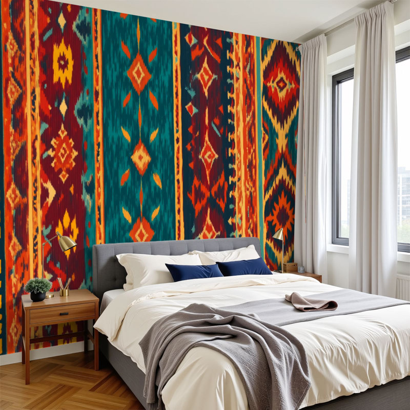 Papier peint adhésif auto-adhésif moderne l 96 po x H 69 po pour chambre à coucher Boho Chic Aztec Diamond, L 96 po x l 69 po