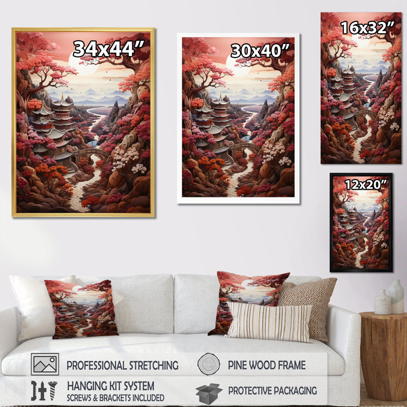 Labrieville Asian Art Emperors Courtyard - reproduction d'art sur toile, Cadre photo noir, H 40 po x l 30 po x P 1,5 po