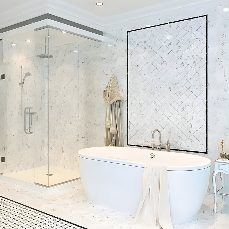 Elysian 12 X 12 po Carreau de mur et de sol en mosaïque de pierre grise polie blanc doux et gris (paquet de 4,83 pieds carrés) - paquet de 5