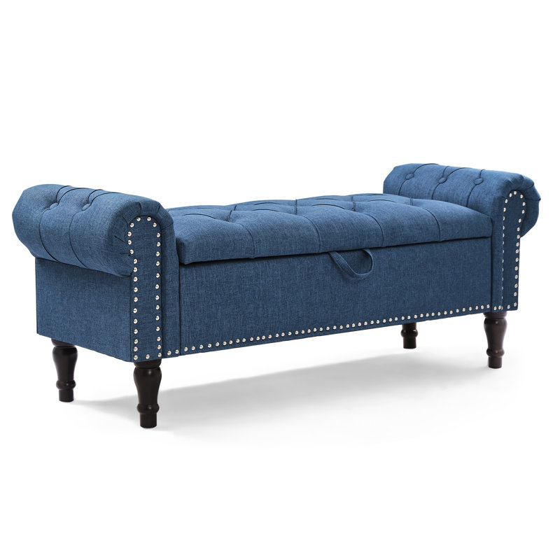Banc de rangement rembourré Dawsey, Lin marine, H 19,6 po x l 50,7 po x P 17,1 po