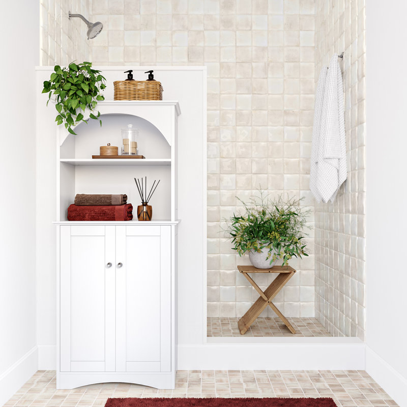 Armoire haute à deux portes Bristol avec tablettes ouvertes - blanc Bristol
