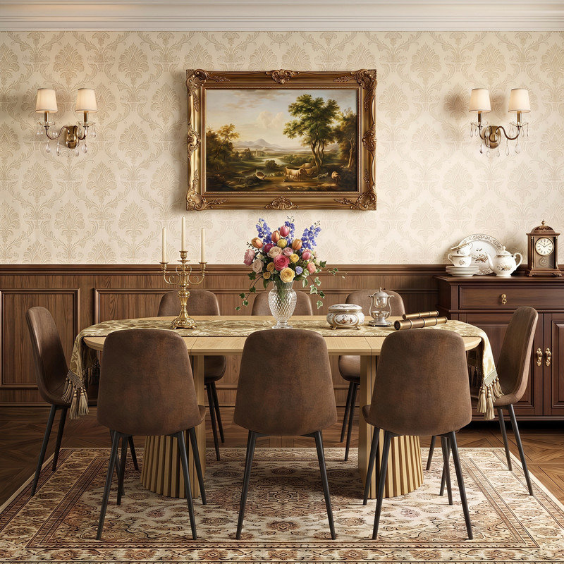 39.37"-70.87" Extendable Oval Dining Table Set with High-Back Chairs