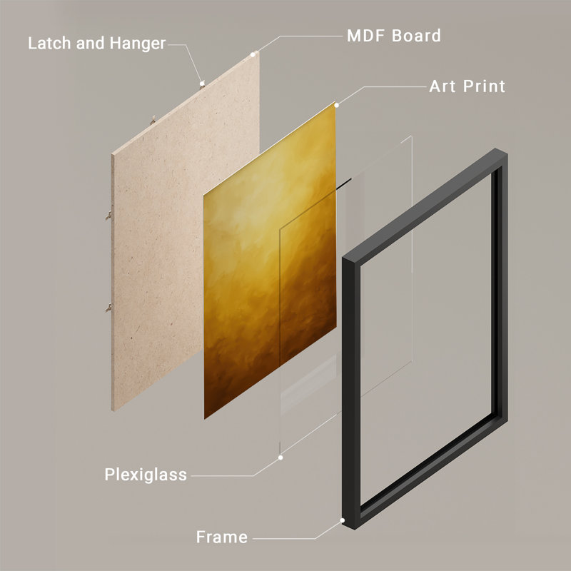 Reproduction d'art encadrée abstraite pour décoration intérieure moderne, H 14 po x l 11 po, Noir
