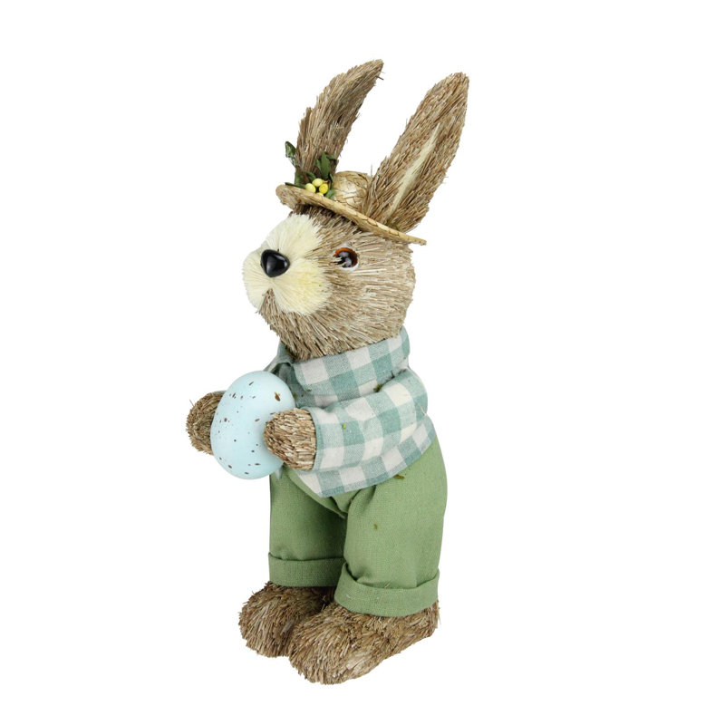 Figurine de lapin de Pâques en sisal sur pied avec oeuf de Merle 10 po