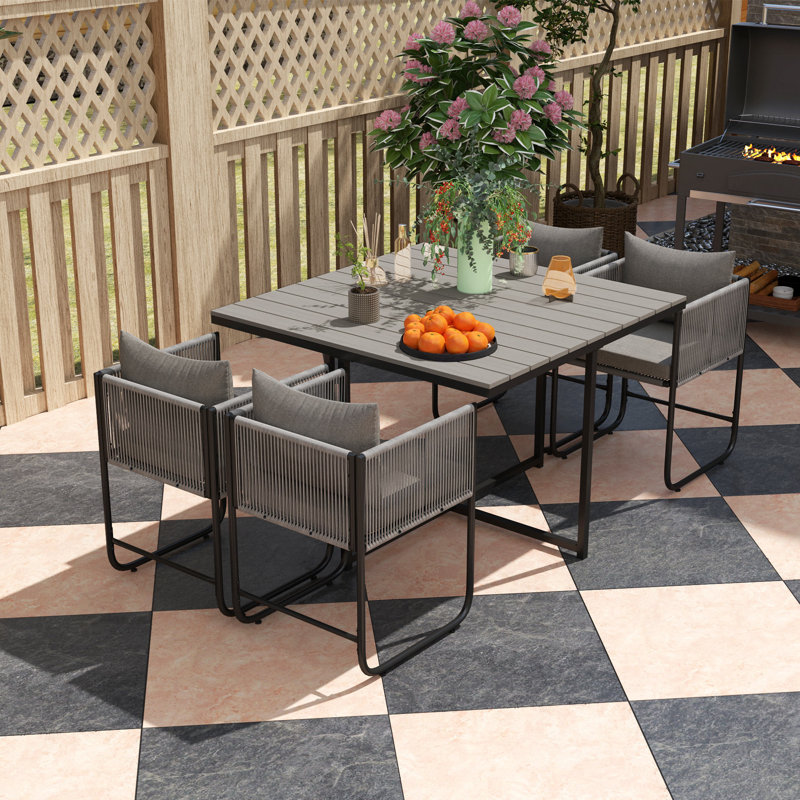 Rectangular 7 - Piece 4 - Person 110Cm L Outdoor Table Set