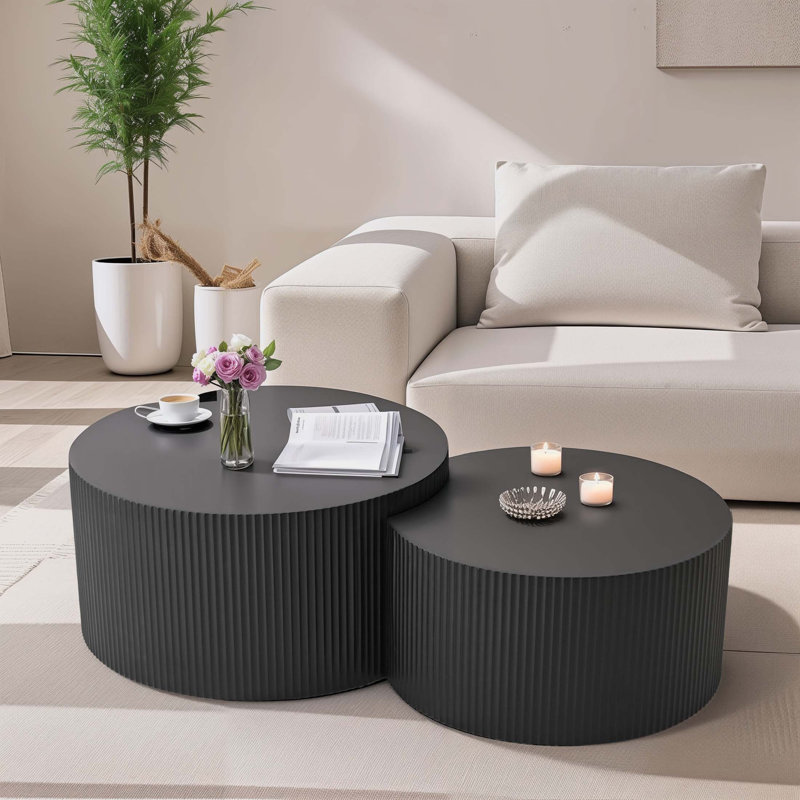 Dinae Nesting Coffee Table, Black, 15.75" H x 31.5" L x 31.5" W