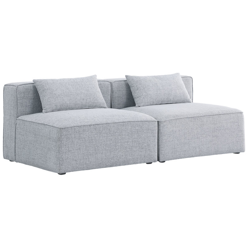 Causeuse Cube, Tissu gris texturé en lin