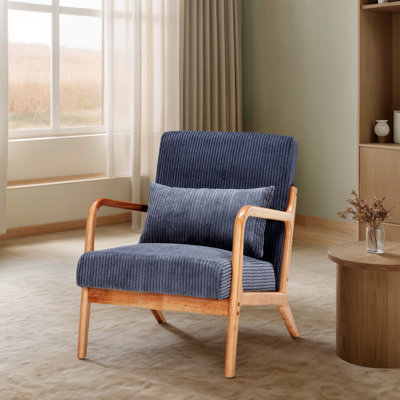 Mid-Century Modern Accent Chair: Ergonomic Rubberwood Armchair with Antique Grey Upholstery for Living Room, Bedroom, or Balcony Comfort by George Oliver