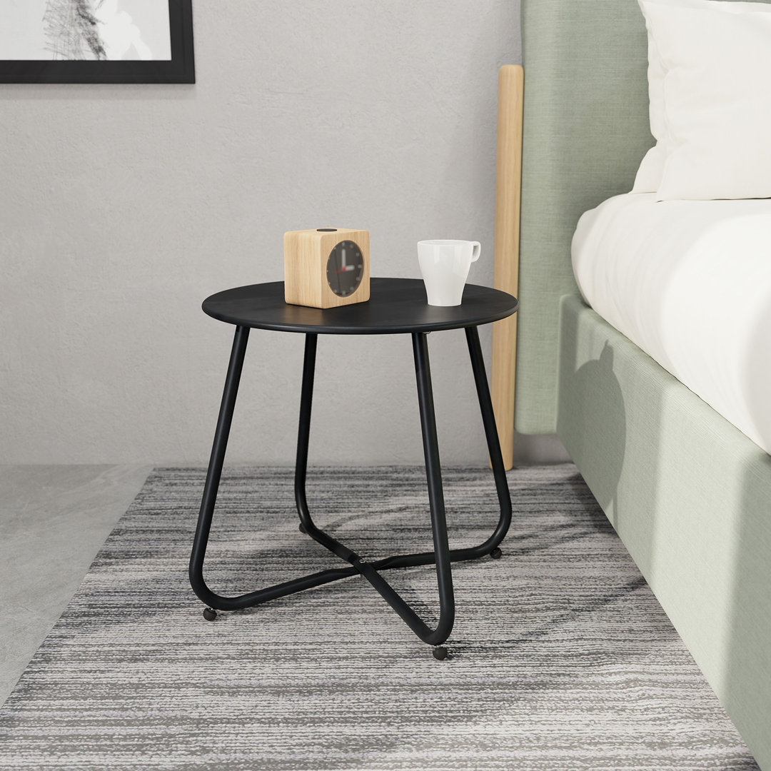 Ebern Designs Steel Patio Side Table, Weather Resistant Outdoor Round End Table