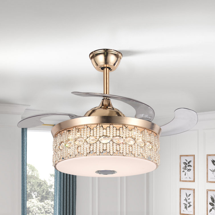 Golden Chandelier Ceiling Fan Light with Remote Control