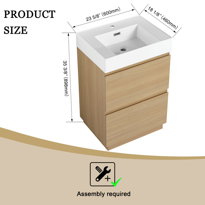 Meuble-lavabo simple 24 po avec plateau en résine Jamale, Beige