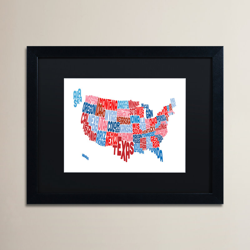 « united states », reproduction d’art encadrée, H 11 po x l 14 po x P 0,5 po, Noir