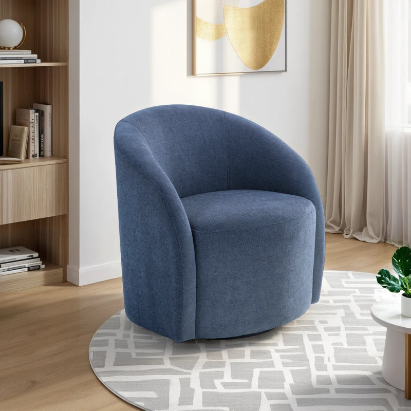 Garcia 28.5" Modern & Contemporary Swivel Chair with Boucle Fabric Upholstery, Metal Swivel Base, Foam over Pocket Coils
