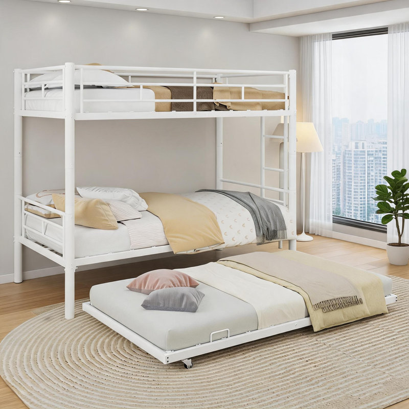 Lit superposé simple au-dessus d'un lit simple pour chambre d'enfant commune Métal blanc impeccable résistant Aucun sommier tapissier requis