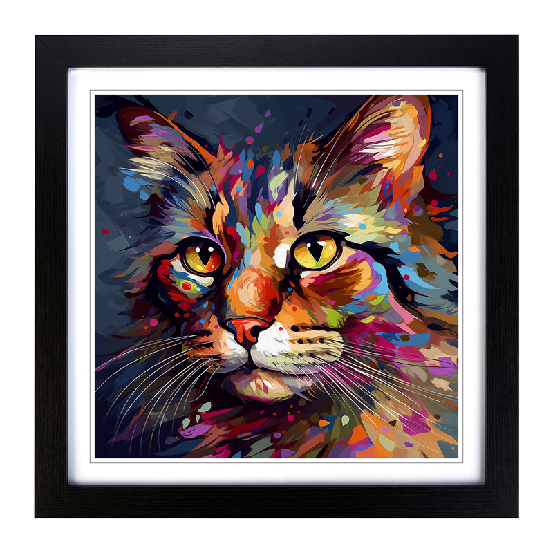 Cat Abstract Art - Framed Print, Black