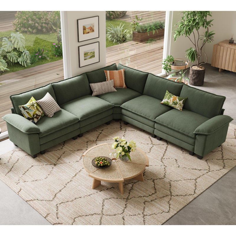 Canapé modulaire Colbey, Velours côtelé vert, H 34,64 po x l 119 po x P 119 po