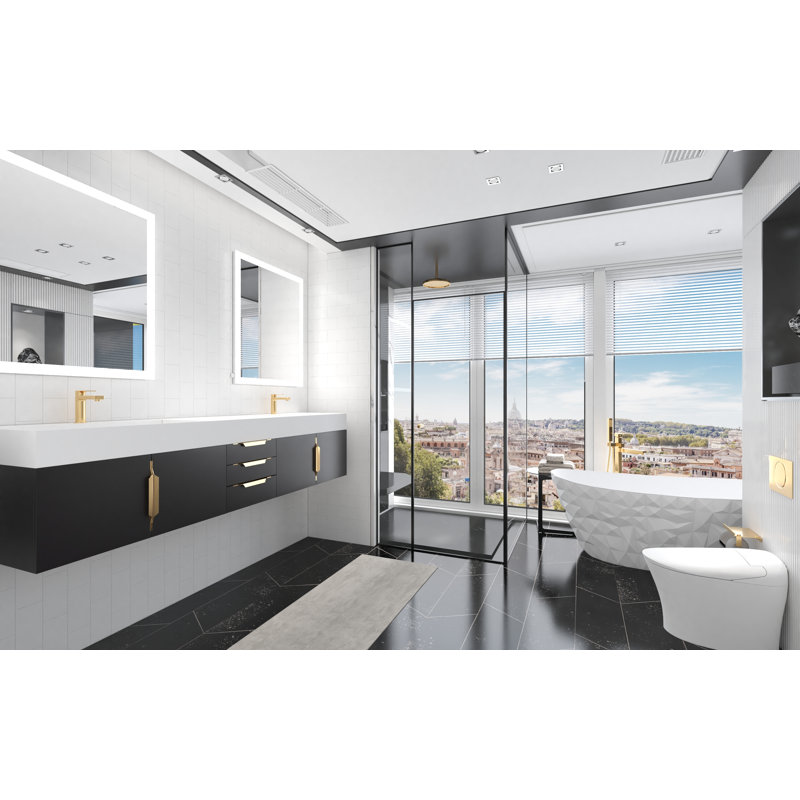 Meuble-lavabo double 84 po avec plateau Amazon, Blanc, Noir, Or