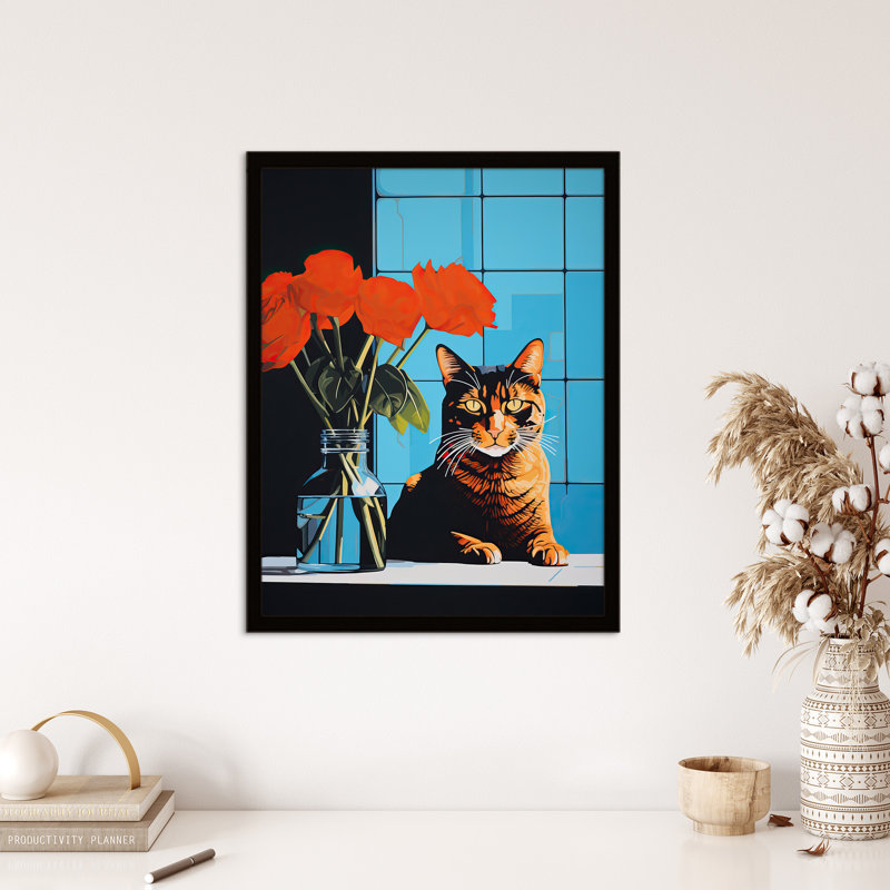 Don't Swipe Right Tabby Cat And Red Roses - Single Picture Frame Print