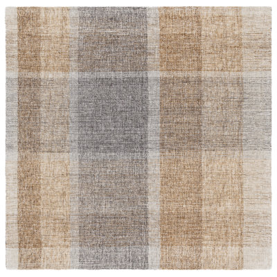 Light Brown Blue Hand-Tufted Geometric Wool Rug