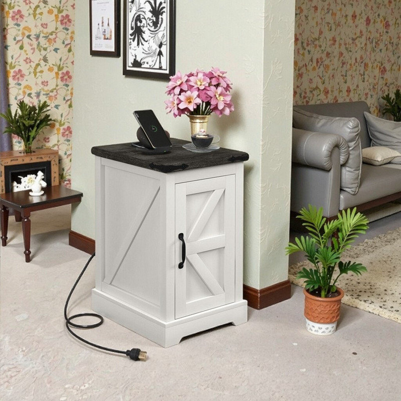 Table de bout de ferme avec station de charge, ports USB et armoire de rangement l 14,2 po x P 17,3 po x H 25,2 po