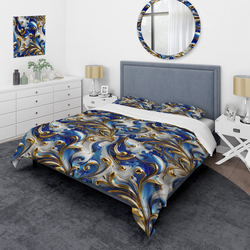 Ensemble de housse de couette doré délicat Glam Waves III - Glam, Housse de couette pour grand lit et 2 taies décor
