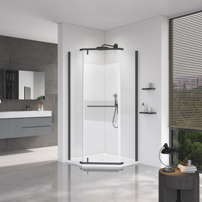 Porte de douche pivotante en verre trempé de 1/4 po 6 mm pour salle de bain, dimensions 36 x 36 x 72 po, finition noire matte, fixation murale à profil en métal, fabrication et entretien simples de haute qualité avec