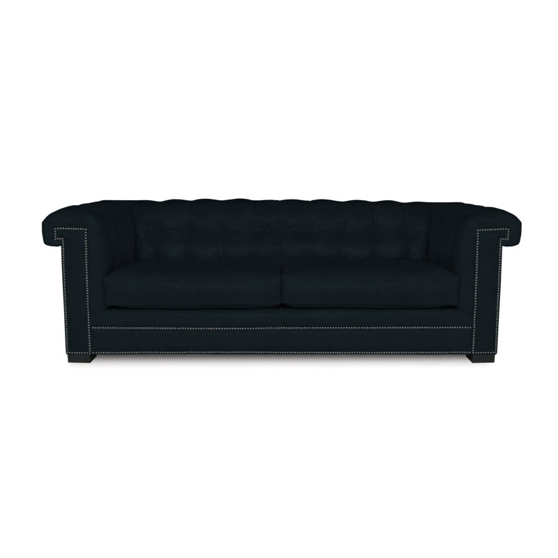Canapé Chesterfield à accoudoirs roulés en cuir véritable 117 po Surrey, Gris (gamme ouverte), Cendre miel