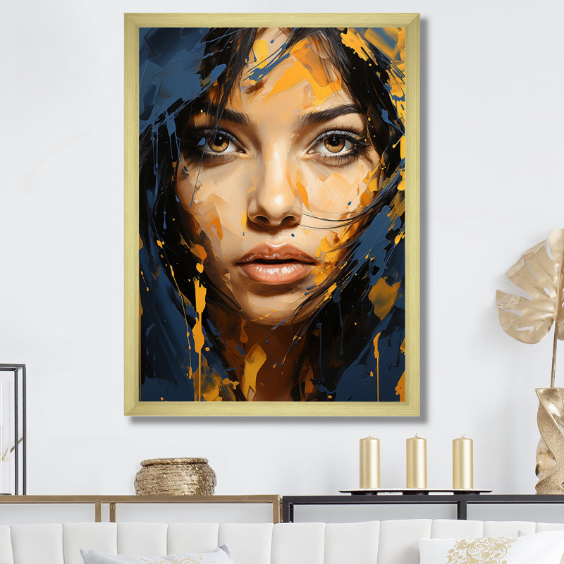 «Blue Indigo Iman Portrait I - Woman», impressions d'art mural_105778, H 20 po x l 12 po x P 1 po, Encadrement doré