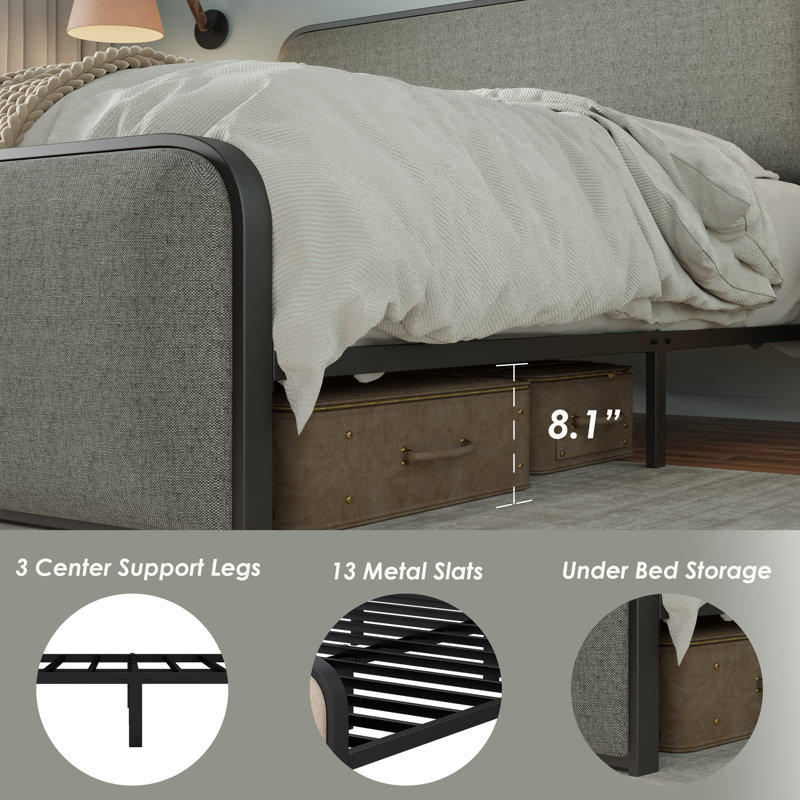 Hateme 3 Piece Upholstered Linen Bedroom Set, Gray