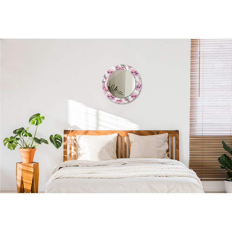 Huldar Glass Flat Wall Mirror, 50cm H x 50cm W, Purple Peonies Flowers