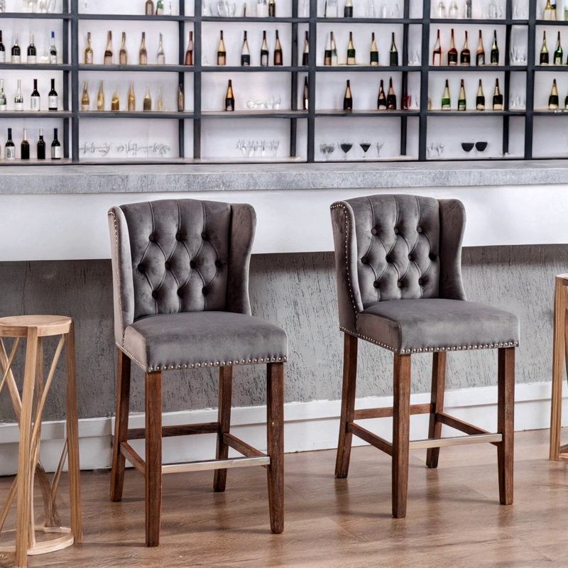 Counter Height Bar Stools, Grey Velvet