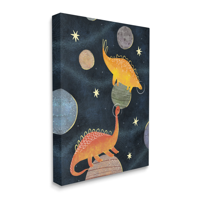 «Dinosaur Astronauts On Space Planets», art mural étoiles jaunes tendues par Ziwei Li, H 40 po x l 30 po x P 1,5 po