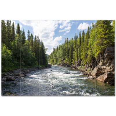 River Photo 4.25'' x 4.25'' Satin Ceramic Decorative Mural