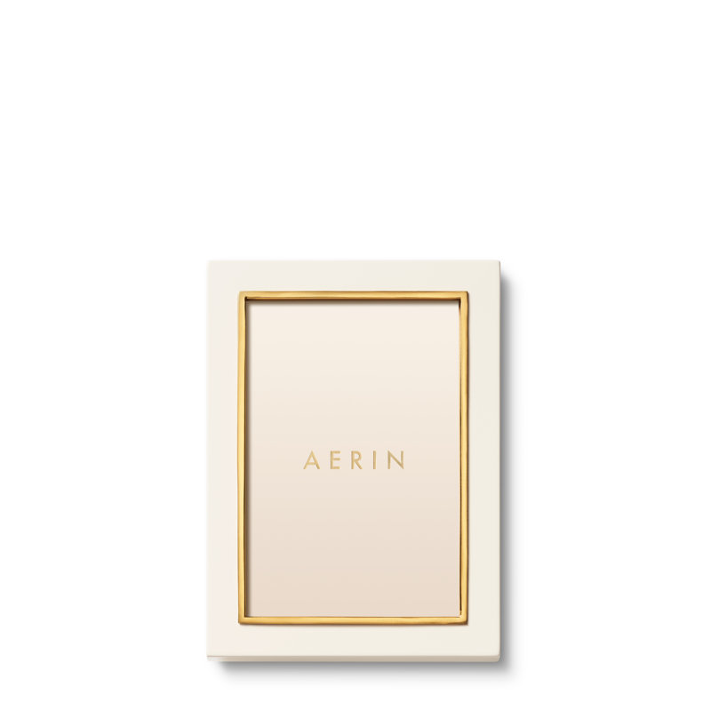 Cream Leather Picture Frame with Brass Detailing, 4" x 6"
