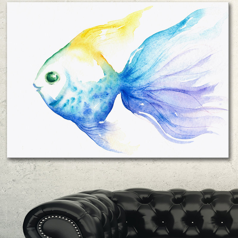 « jolie blue fish aquarelle », reproduction d’art sur toile tendue, H 8 po x l 12 po