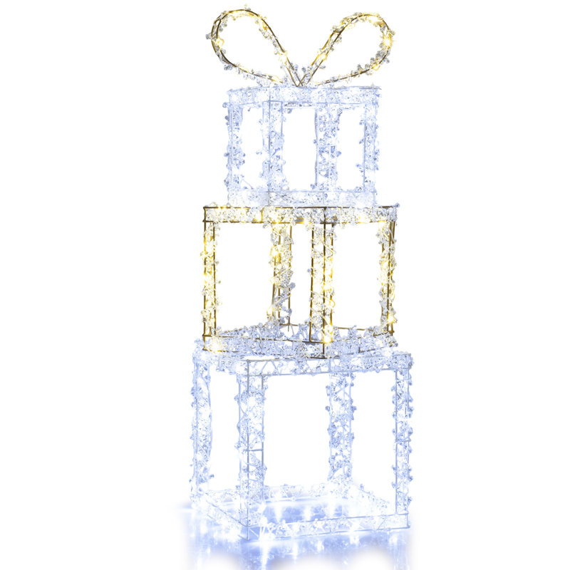  Ensemble d'extérieur de 3 boîtes de lumières de Noël pré-éclairées avec lumières DEL blanc chaud et froid